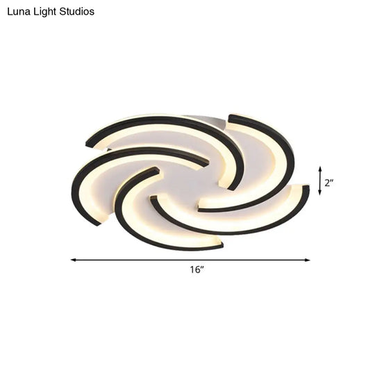 16/19.5 Modern Led Acrylic Spiral Flush Light Black Ceiling Mount For Bedroom - Warm/White