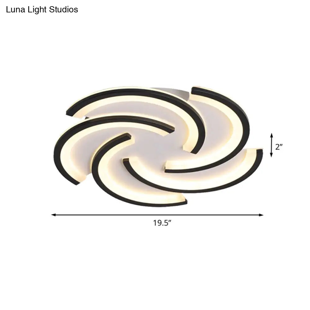 16/19.5 Modern Led Acrylic Spiral Flush Light Black Ceiling Mount For Bedroom - Warm/White