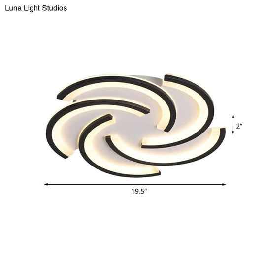 16/19.5 Modern Led Acrylic Spiral Flush Light Black Ceiling Mount For Bedroom - Warm/White