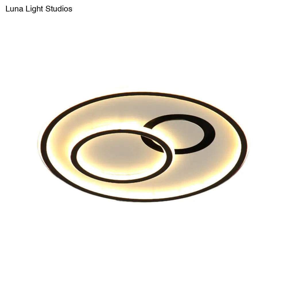 16/19.5 Modern Round Flush Lamp Metallic Led Ceiling Fixture Black 3 Color Light - Perfect For