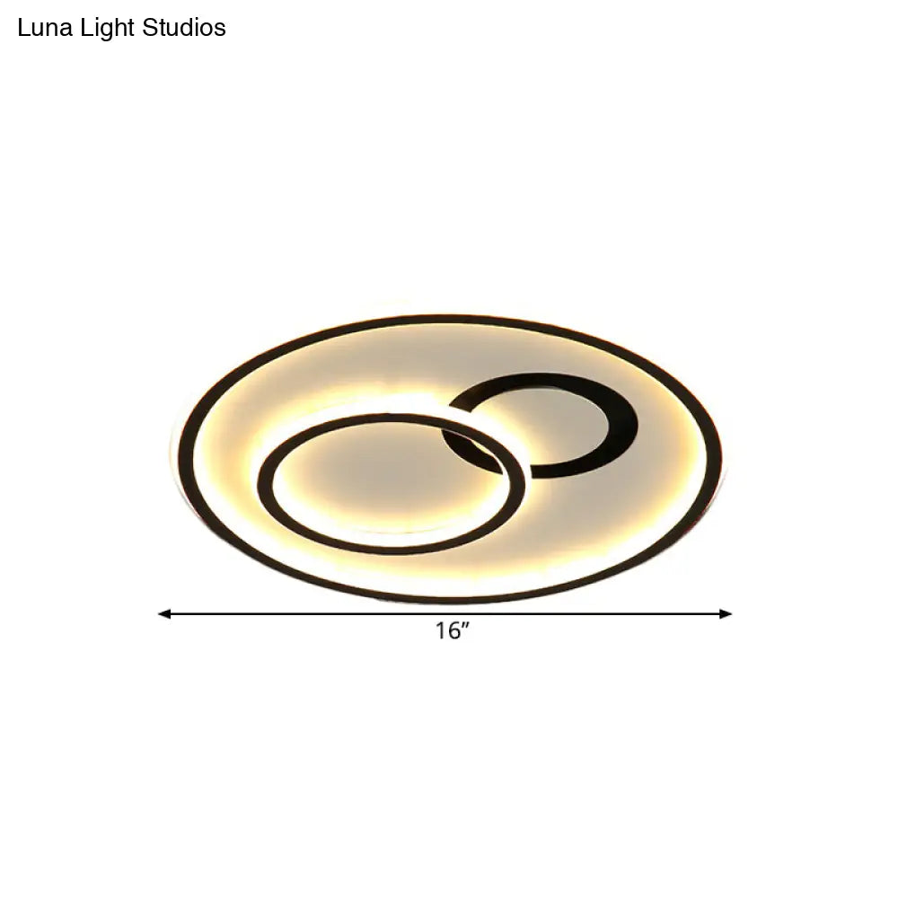 16’/19.5’ Modern Round Flush Lamp Metallic Led Ceiling Fixture Black 3 Color Light - Perfect