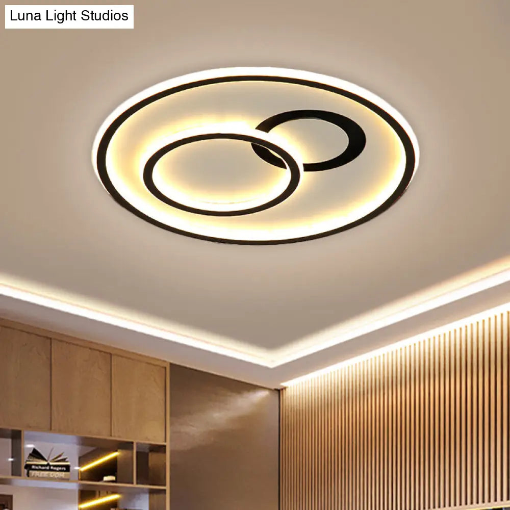 16/19.5 Modern Round Flush Lamp Metallic Led Ceiling Fixture Black 3 Color Light - Perfect For