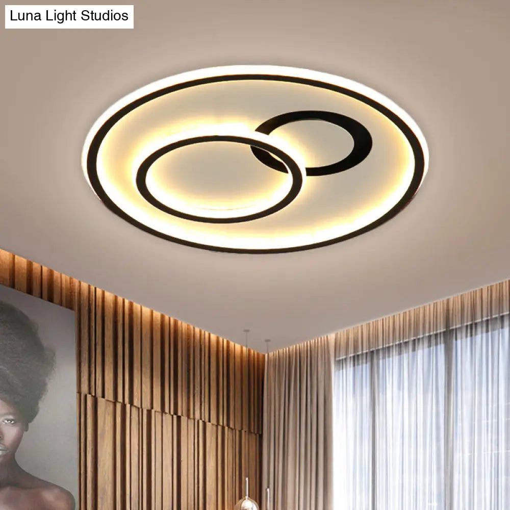 16’/19.5’ Modern Round Flush Lamp Metallic Led Ceiling Fixture Black 3 Color Light - Perfect