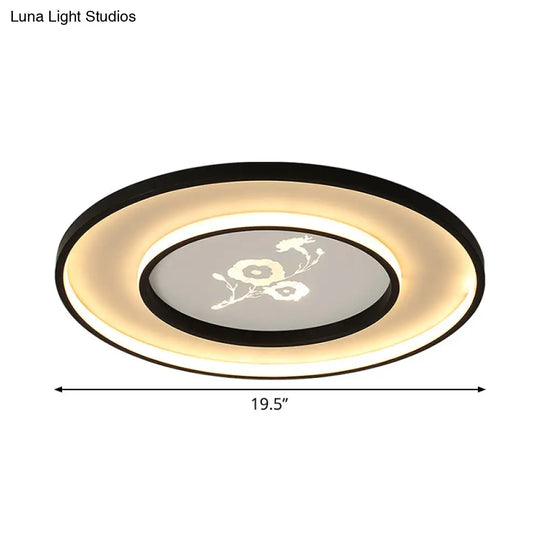 16’/19.5’ Modern Round Flush Mount Acrylic Led Ceiling Light Fixture In Black With Flower