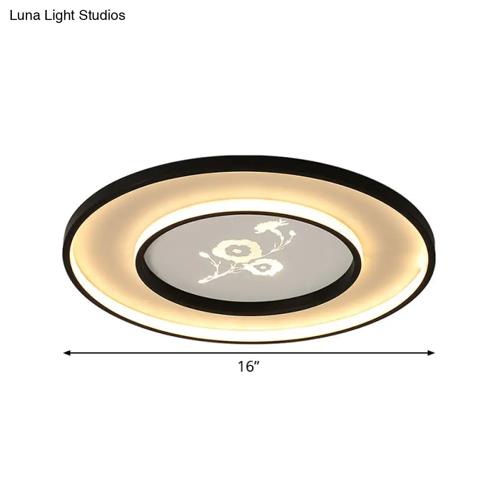 16’/19.5’ Modern Round Flush Mount Acrylic Led Ceiling Light Fixture In Black With Flower