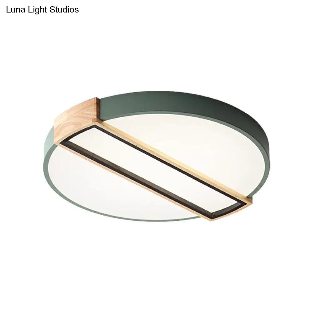 16/19.5 Nordic Led Flushmount Ceiling Light - White/Grey/Green Round Acrylic Shade
