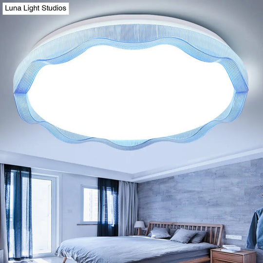 16/19.5 Simple Style Scalloped Ceiling Lamp With Acrylic Diffuser - White/Blue/Gold Flush Light