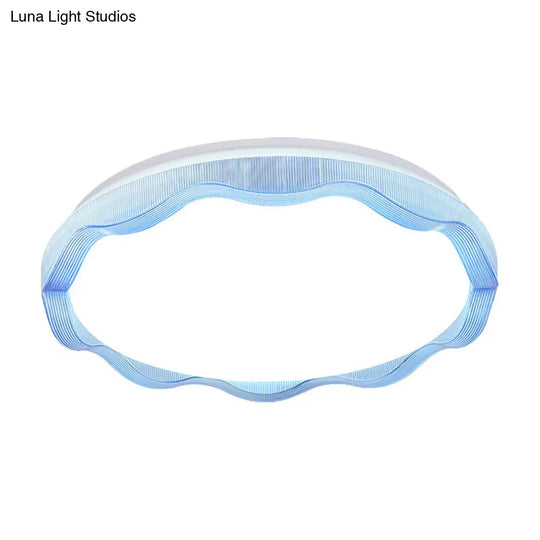 16/19.5 Simple Style Scalloped Ceiling Lamp With Acrylic Diffuser - White/Blue/Gold Flush Light