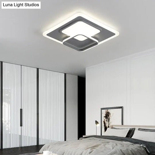 16’/19.5’ Square Ceiling Mount Light: Contemporary Acrylic Gray Led Flush Warm/White Light Grey