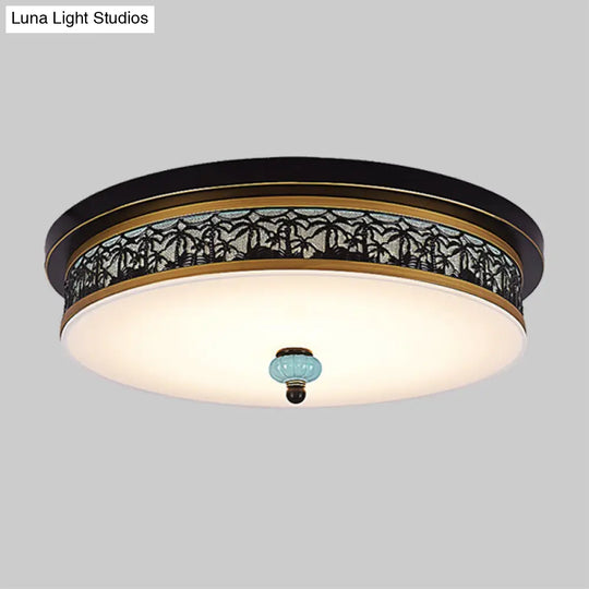 16 - 19.5 W Led Flush Mount Ceiling Light Fixture | Black-Gold Opal Glass Drum Dining Hall
