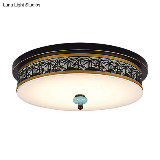 16 - 19.5 W Led Flush Mount Ceiling Light Fixture | Black-Gold Opal Glass Drum Dining Hall