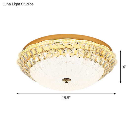 16’/19.5’ W Led Flush Mount Lighting With White Glass Bowl & Crystal Accent - Simple Elegant