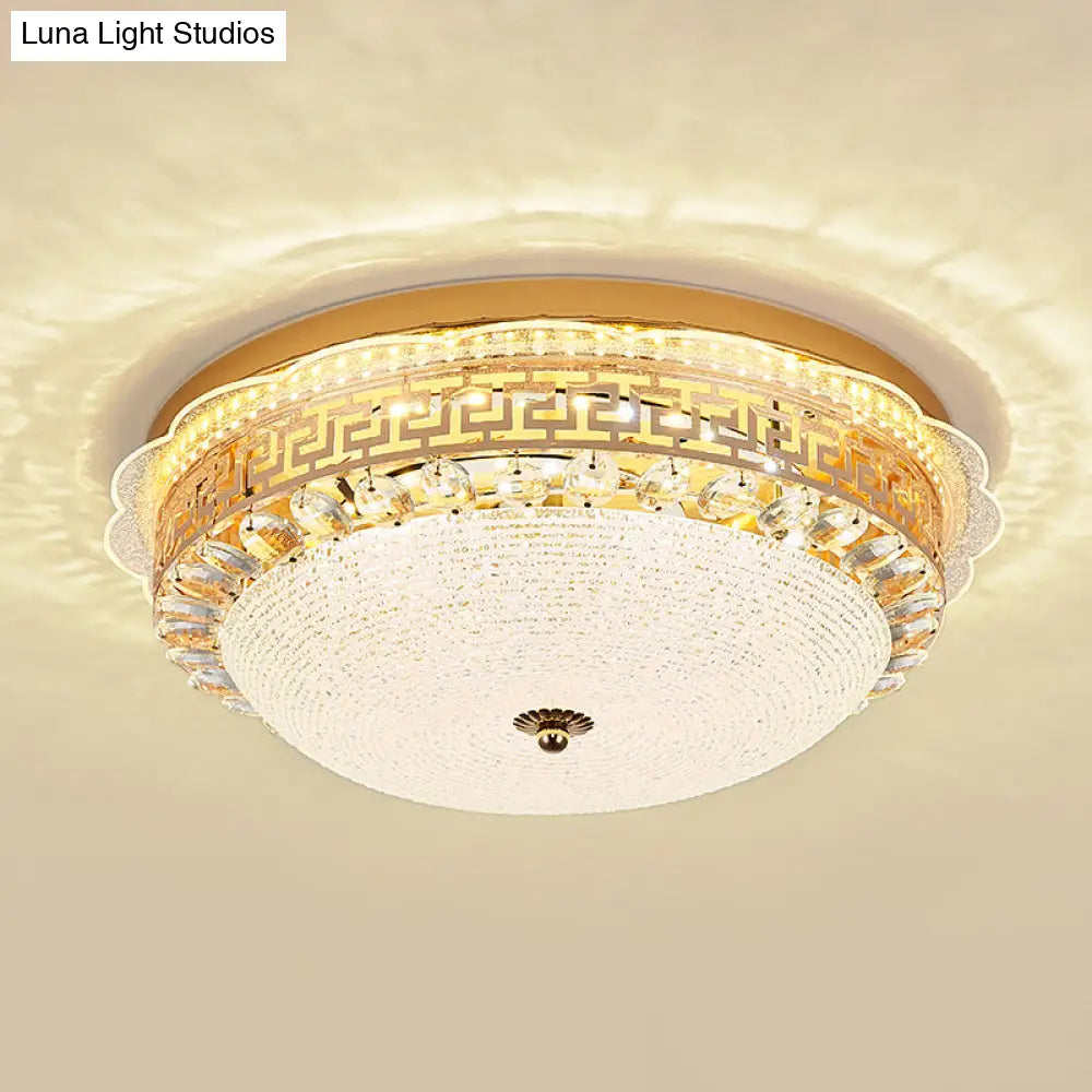 16’/19.5’ W Led Flush Mount Lighting With White Glass Bowl & Crystal Accent - Simple Elegant
