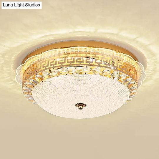 16’/19.5’ W Led Flush Mount Lighting With White Glass Bowl & Crystal Accent - Simple Elegant