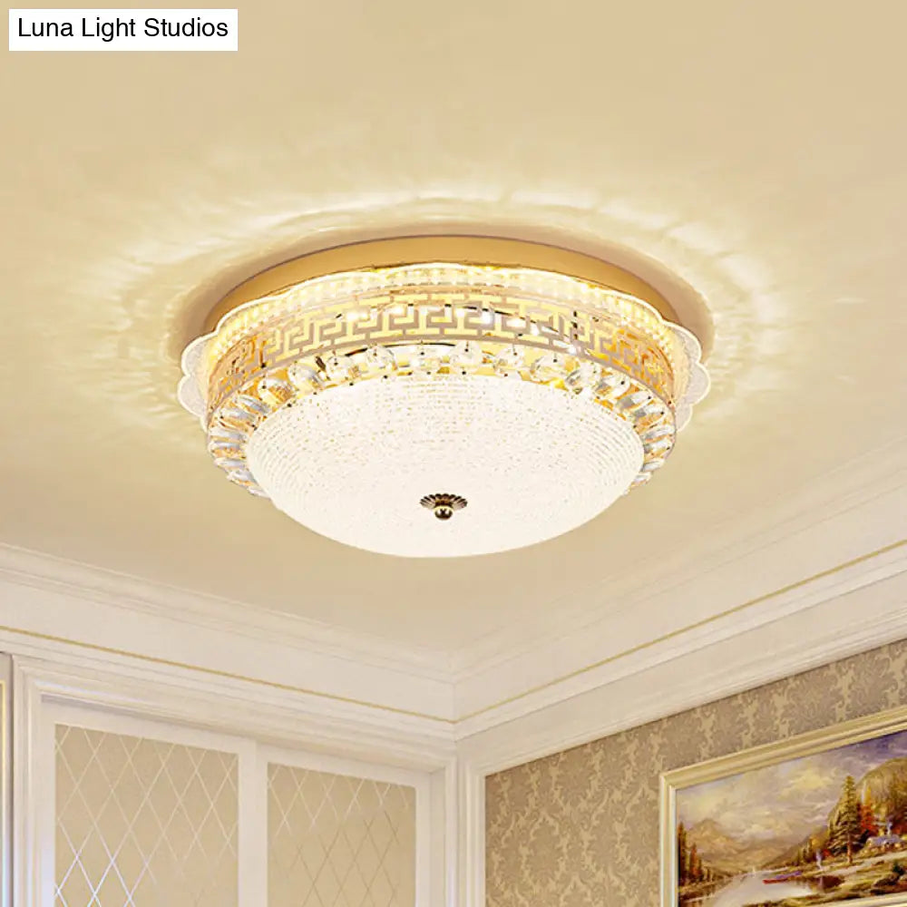 16’/19.5’ W Led Flush Mount Lighting With White Glass Bowl & Crystal Accent - Simple Elegant