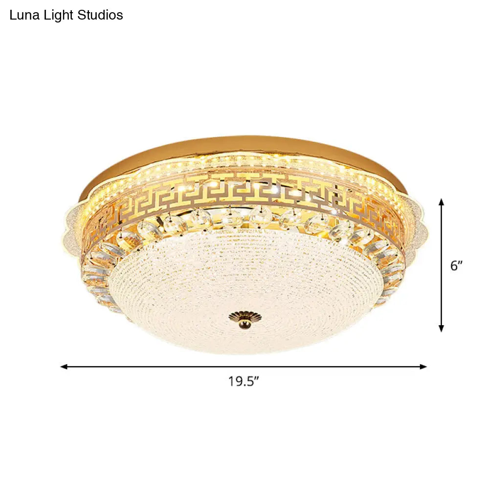 16’/19.5’ W Led Flush Mount Lighting With White Glass Bowl & Crystal Accent - Simple Elegant