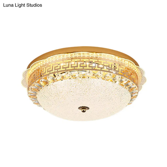 16’/19.5’ W Led Flush Mount Lighting With White Glass Bowl & Crystal Accent - Simple Elegant