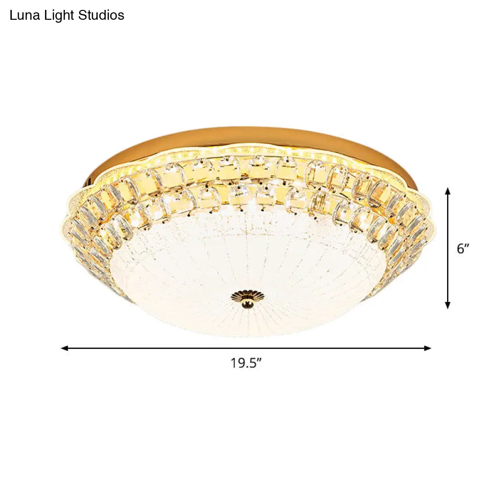 16/19.5 W Led Flush Mount Lighting With White Glass Bowl & Crystal Accent - Simple Elegant Ceiling