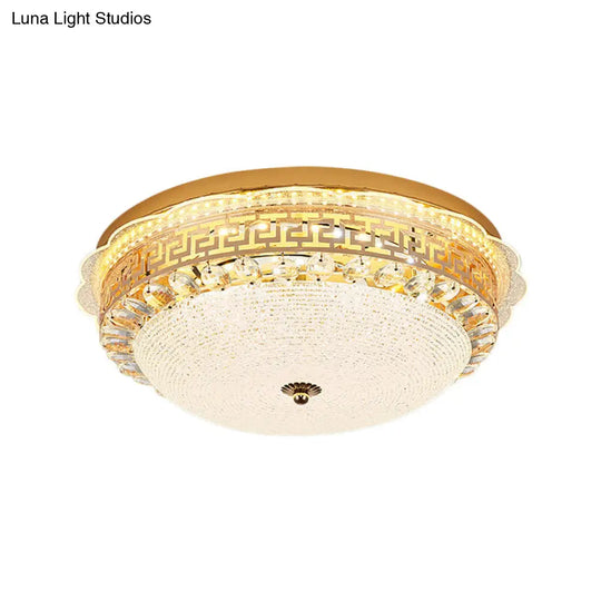 16/19.5 W Led Flush Mount Lighting With White Glass Bowl & Crystal Accent - Simple Elegant Ceiling