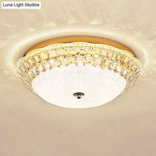 16’/19.5’ W Led Flush Mount Lighting With White Glass Bowl & Crystal Accent - Simple Elegant