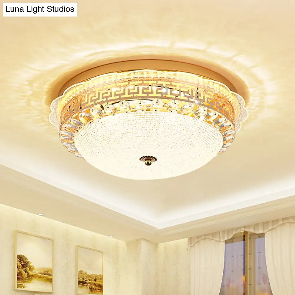 16/19.5 W Led Flush Mount Lighting With White Glass Bowl & Crystal Accent - Simple Elegant Ceiling