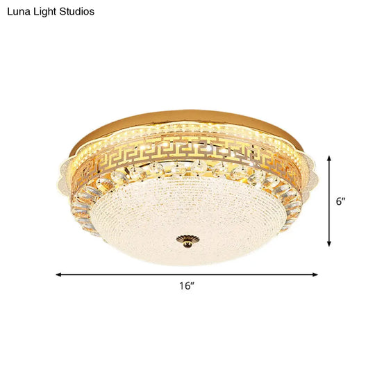 16/19.5 W Led Flush Mount Lighting With White Glass Bowl & Crystal Accent - Simple Elegant Ceiling