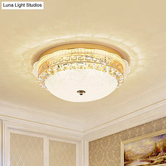 16/19.5 W Led Flush Mount Lighting With White Glass Bowl & Crystal Accent - Simple Elegant Ceiling