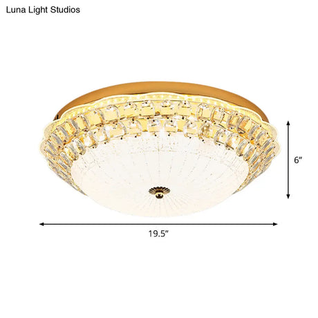 16’/19.5’ W Led Flush Mount Lighting With White Glass Bowl & Crystal Accent - Simple Elegant