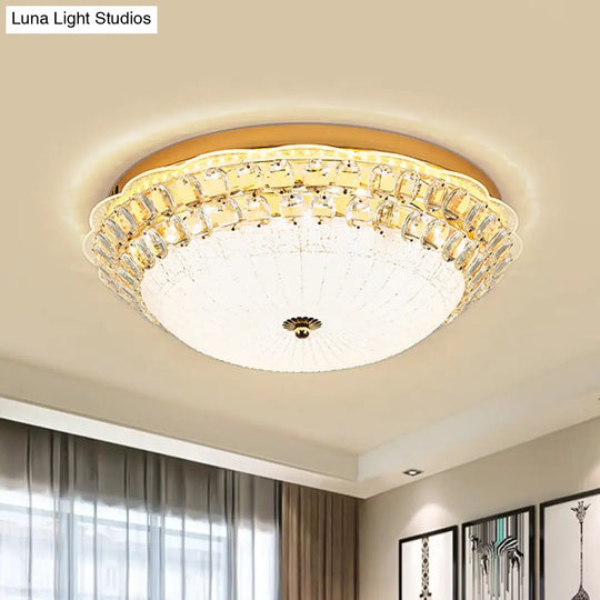 16/19.5 W Led Flush Mount Lighting With White Glass Bowl & Crystal Accent - Simple Elegant Ceiling