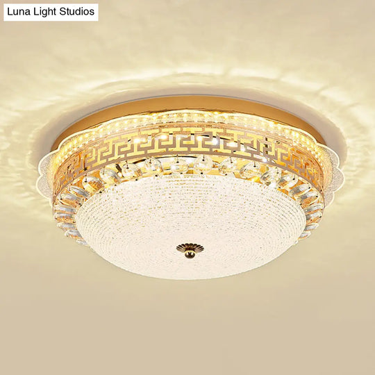 16/19.5 W Led Flush Mount Lighting With White Glass Bowl & Crystal Accent - Simple Elegant Ceiling