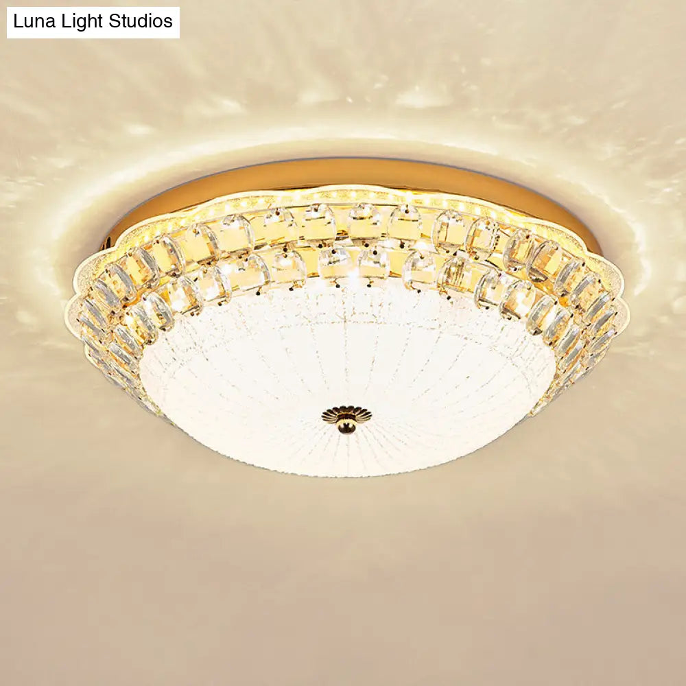 16/19.5 W Led Flush Mount Lighting With White Glass Bowl & Crystal Accent - Simple Elegant Ceiling
