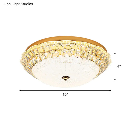 16’/19.5’ W Led Flush Mount Lighting With White Glass Bowl & Crystal Accent - Simple Elegant