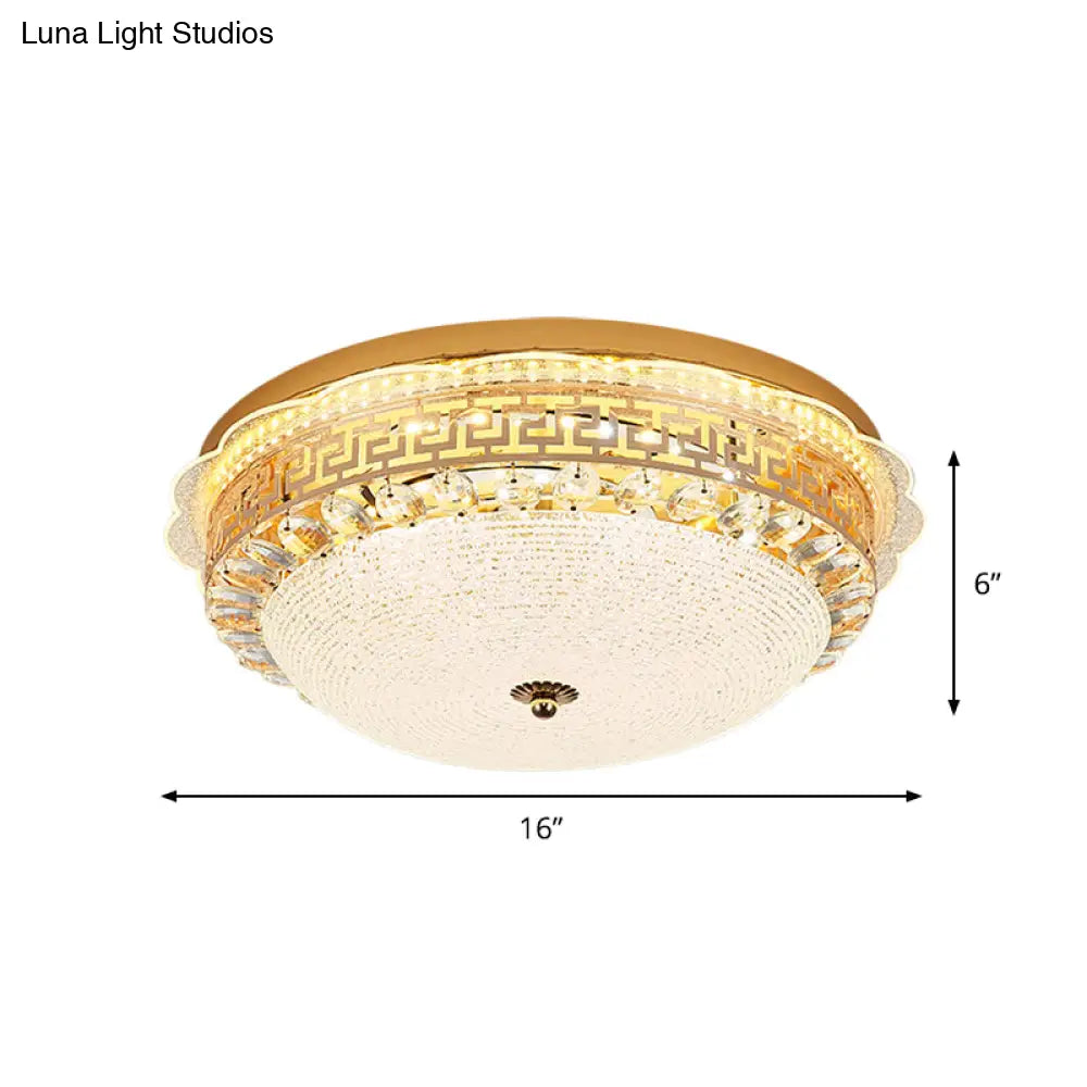 16’/19.5’ W Led Flush Mount Lighting With White Glass Bowl & Crystal Accent - Simple Elegant