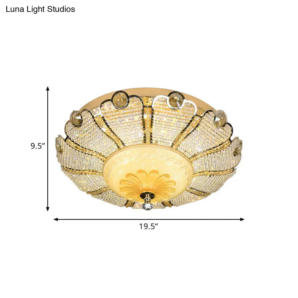 16’/19.5’ W Led Modern Scalloped Crystal Flush Mount Spotlight In Gold