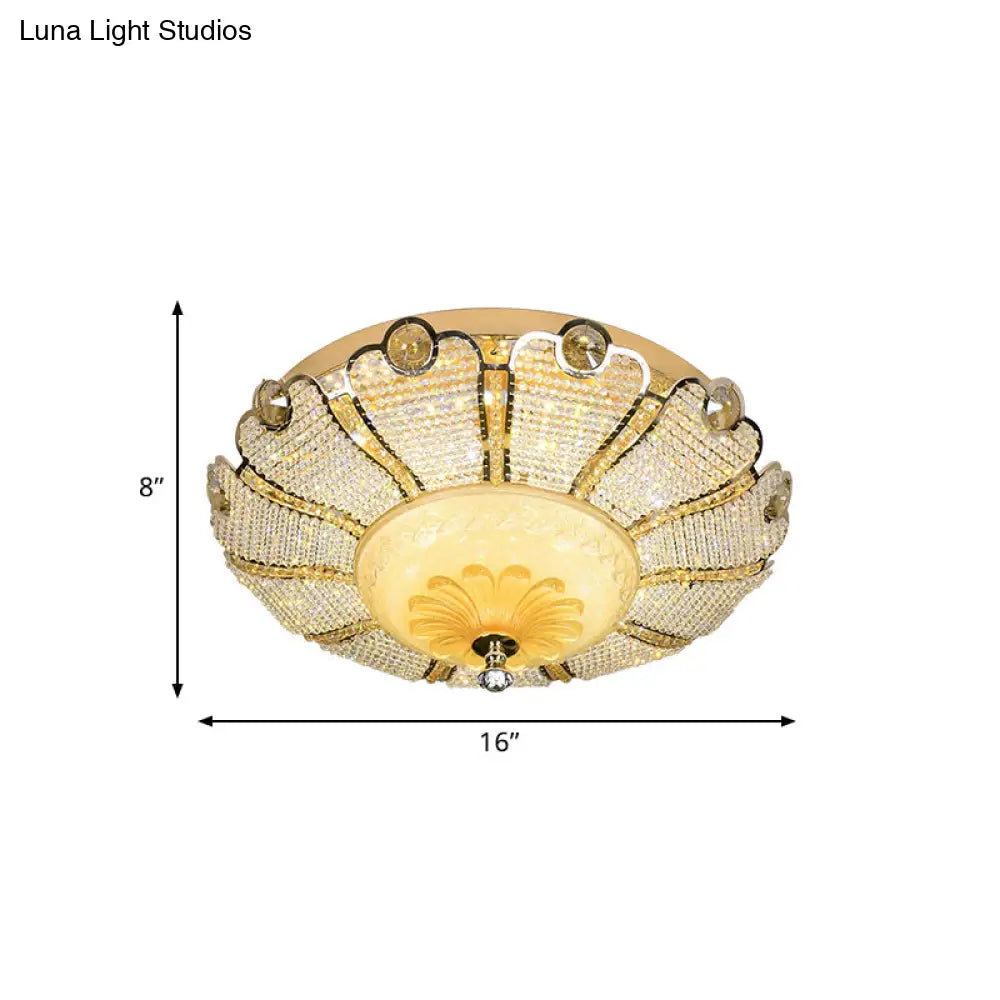 16’/19.5’ W Led Modern Scalloped Crystal Flush Mount Spotlight In Gold