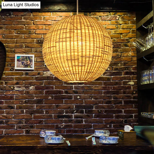 16/19.5 Wide 1-Light Dining Room Ceiling Light - Asia Beige Suspension Pendant With Bamboo Shade /