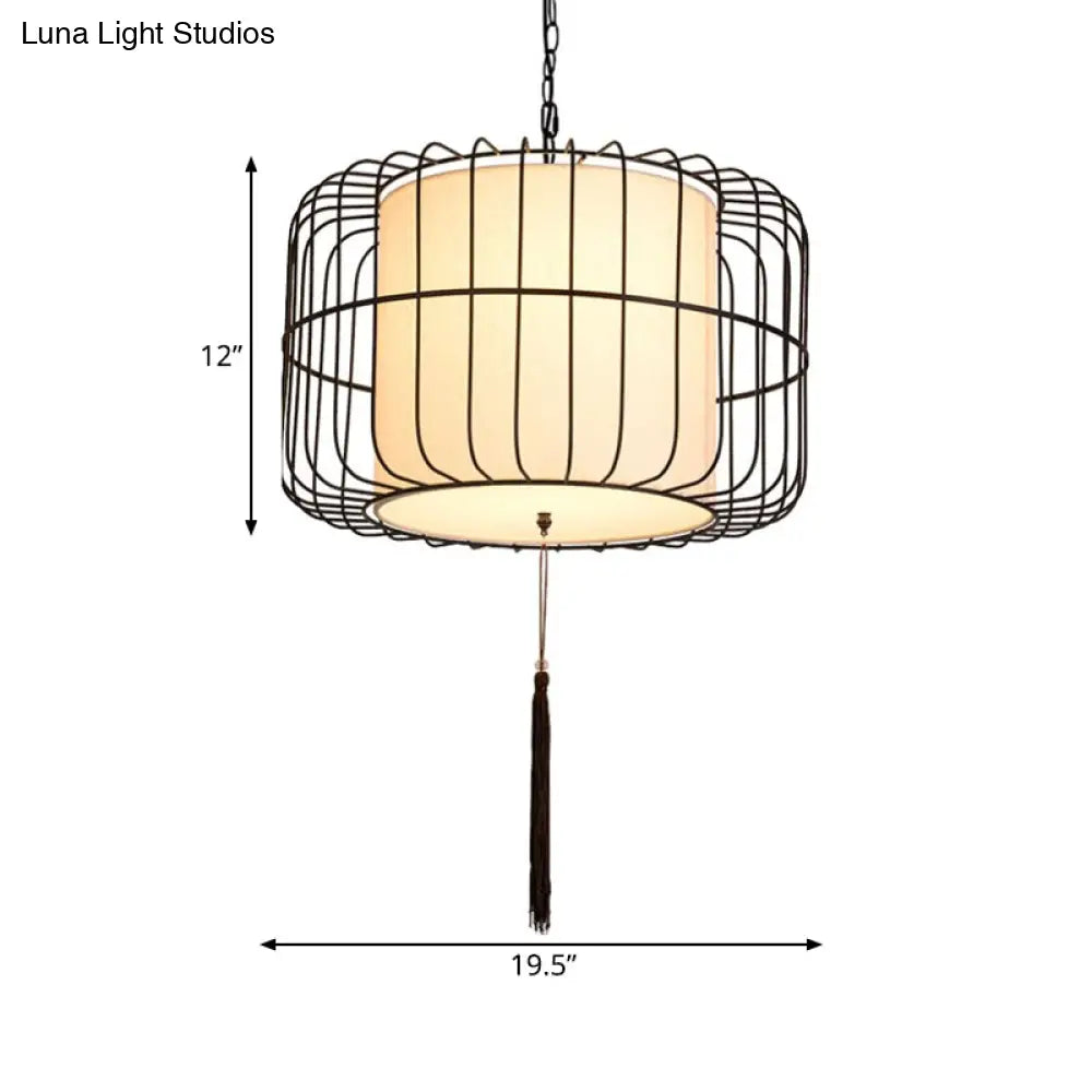 16/19.5 Wide Black Fabric Hanging Pendant Lantern - Traditional Stylish Down Lighting