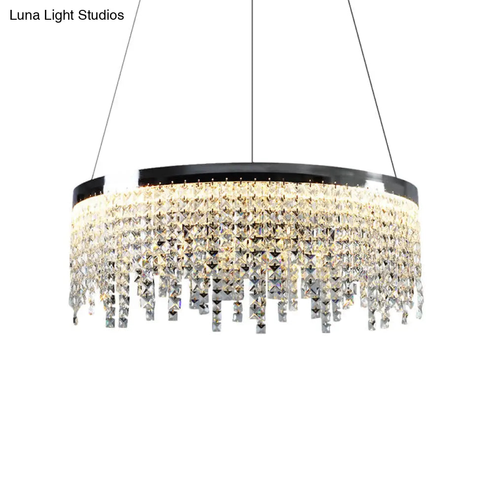16/19.5 Modern Chrome Round Down Lamp Ceiling Chandelier With Beveled Crystal And Led In Warm/White