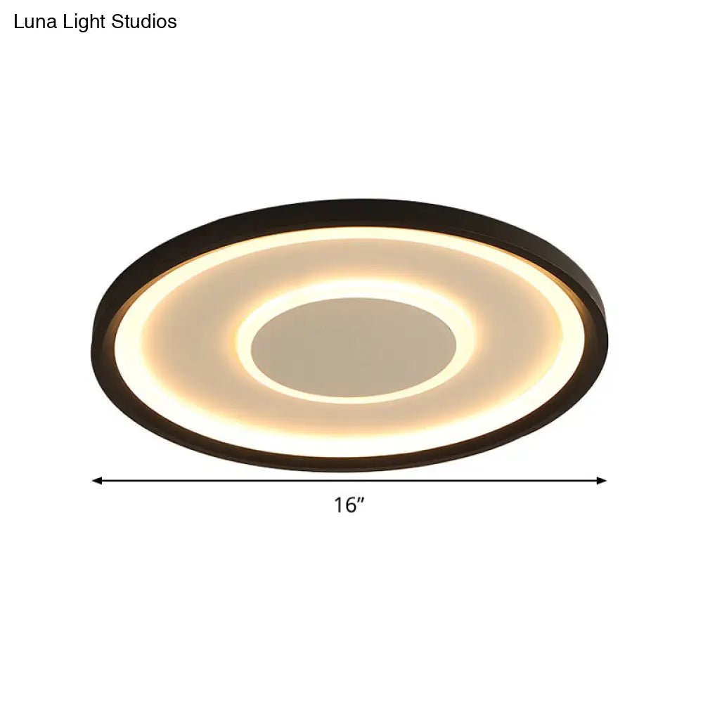 16/19.5 Wide Contemporary Black Tray Led Ceiling Lamp - Flush Mount Metal Lighting With Remote