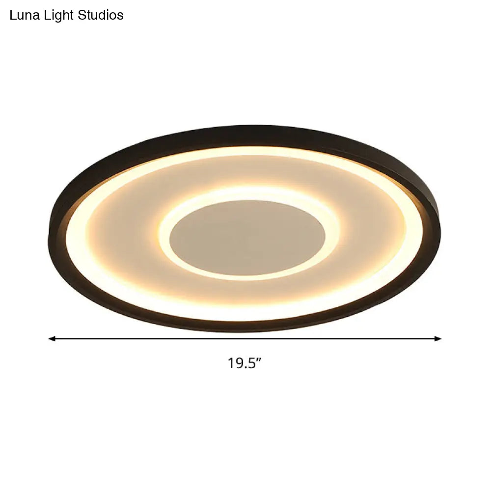 16/19.5 Wide Contemporary Black Tray Led Ceiling Lamp - Flush Mount Metal Lighting With Remote
