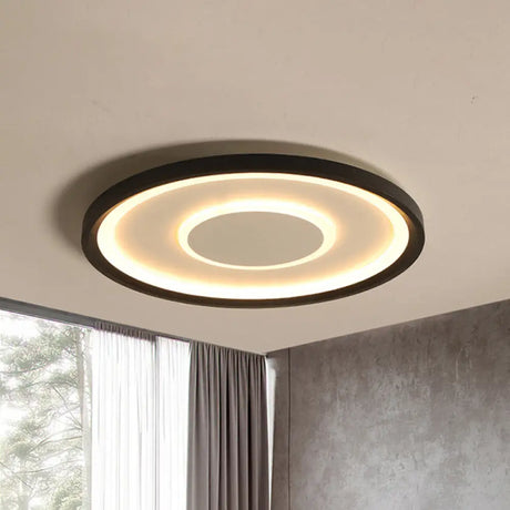 16’/19.5’ Wide Contemporary Black Tray Led Ceiling Lamp - Flush Mount Metal Lighting With