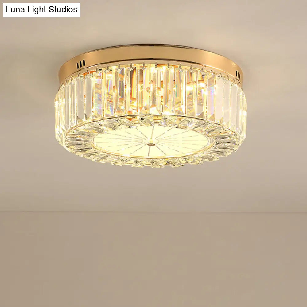 16/19.5 Wide Led Flushmount Modern Clear Prismatic Crystal Ceiling Light In Gold / 16