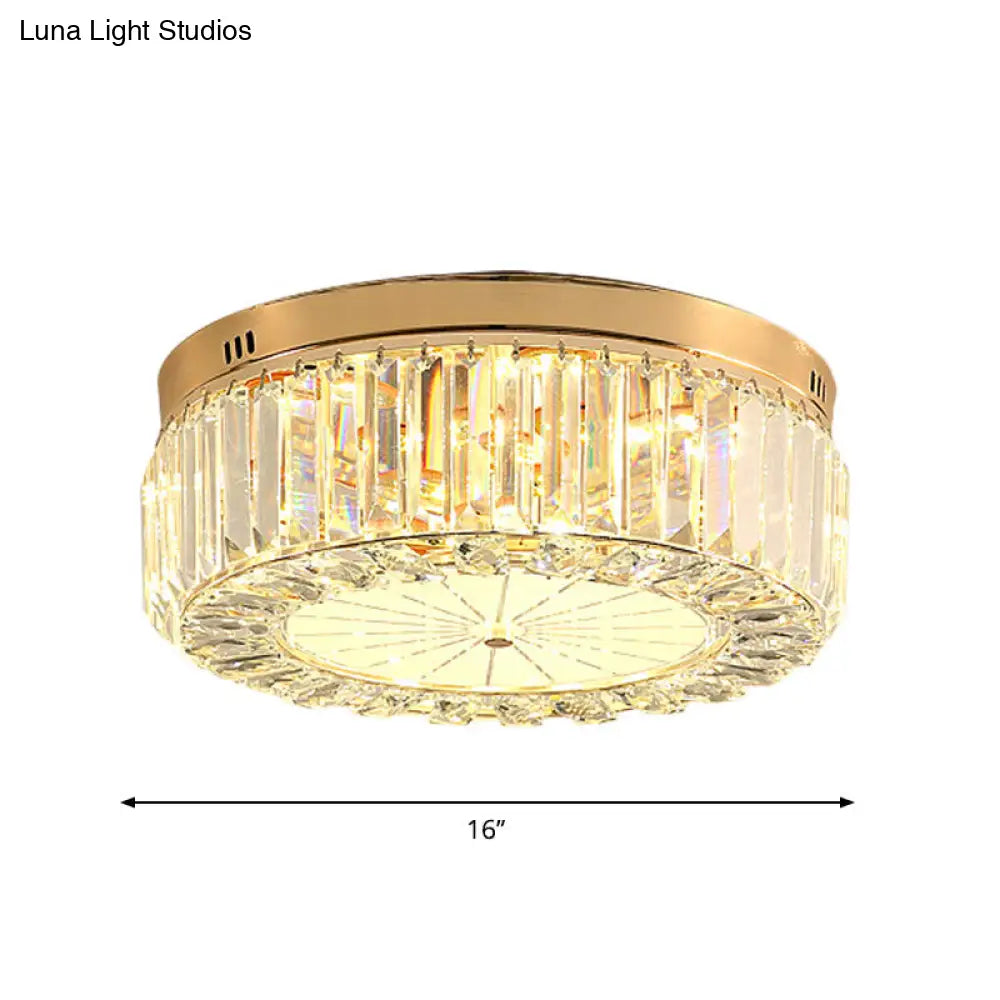 16/19.5 Wide Led Flushmount Modern Clear Prismatic Crystal Ceiling Light In Gold