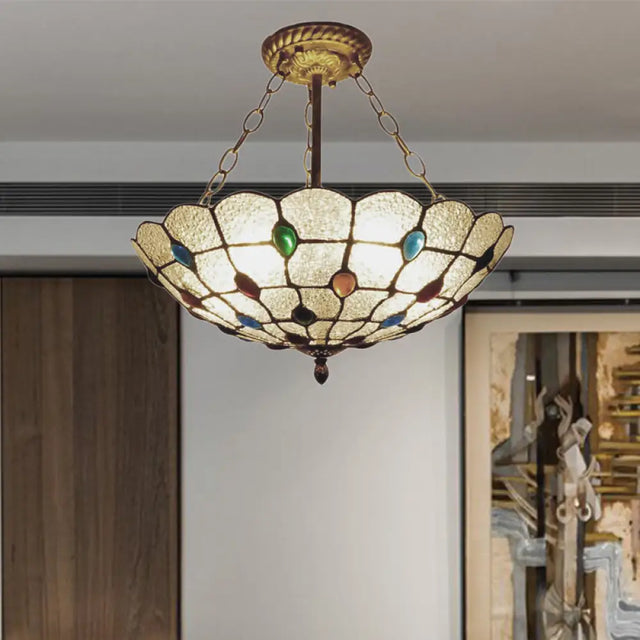 16’/19.5’ Wide Peacock Pendant Light Inverted Chandelier With Colorful Jewelry – Traditional