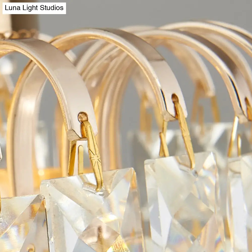 16’/19.5’ Width Crystal Prism Flush Mount Led Ceiling Fixture In Brass With Modern Round Shade