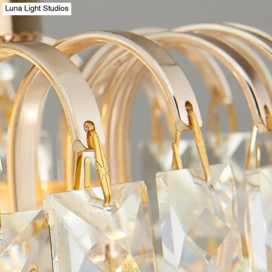 16/19.5 Width Crystal Prism Flush Mount Led Ceiling Fixture In Brass With Modern Round Shade