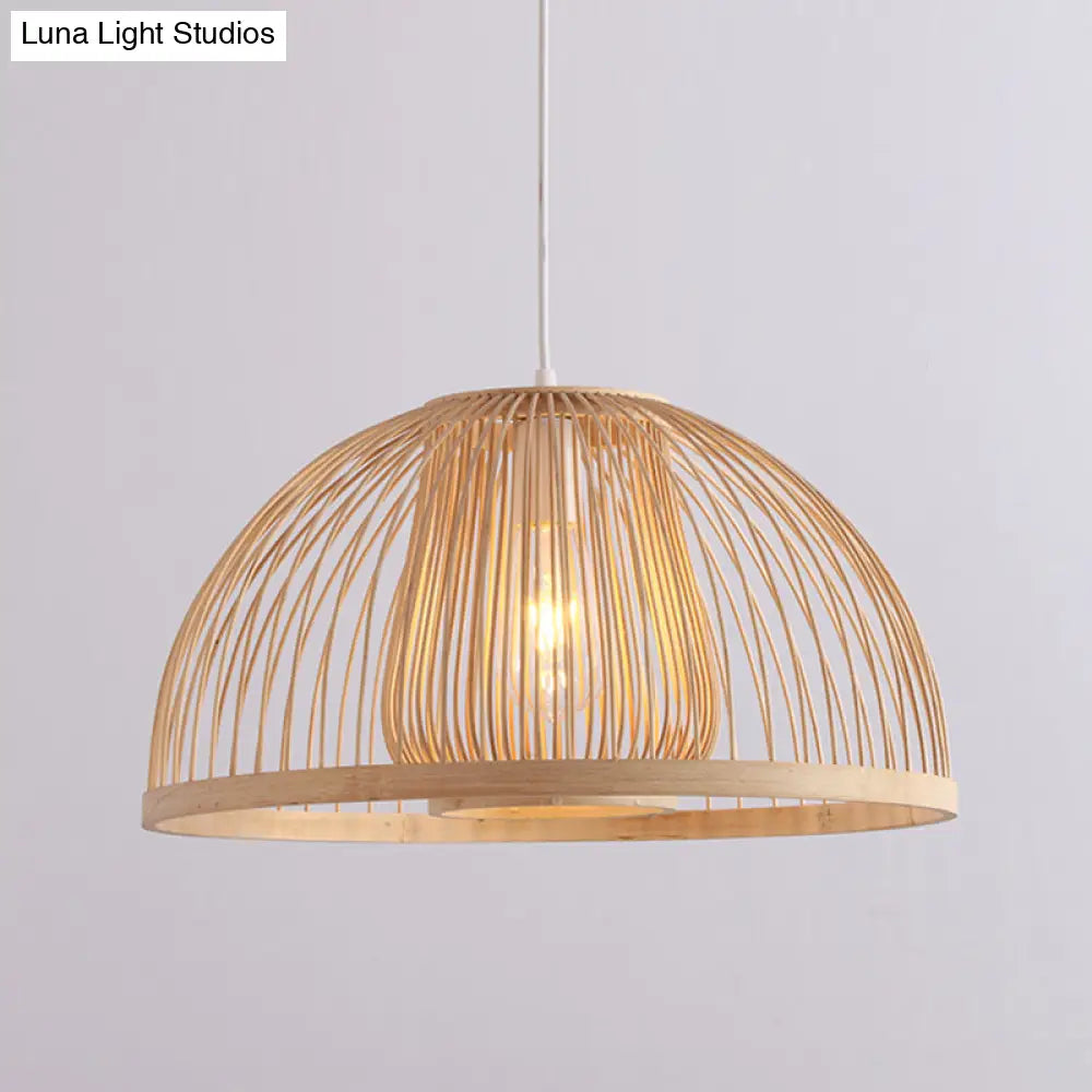 16’/19’ Modern Bamboo Domed Ceiling Pendant Light - 1 Beige Hanging Lamp Kit