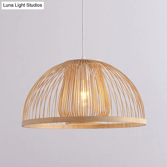 16’/19’ Modern Bamboo Domed Ceiling Pendant Light - 1 Beige Hanging Lamp Kit