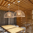 16’/19’ Modern Bamboo Domed Ceiling Pendant Light - 1 Beige Hanging Lamp Kit / 16’