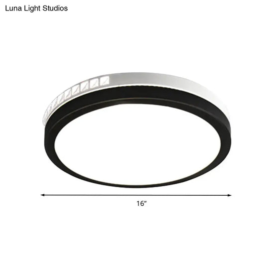 16/19 W Led Round Flush Mount Lamp Black Crystal Ceiling Fixture With Warm/White/3 Color Light